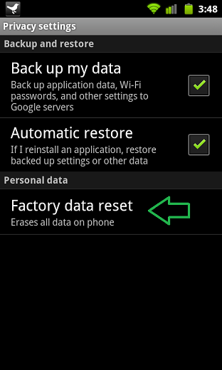 Reset android phone using factory data reset