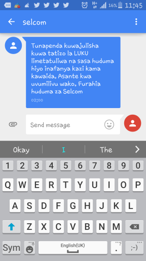 wpid-screenshot_2015-05-18-11-45-31.png     Ujumbe wa SMS ambao Selcom imetuma kwa wanunuaji umeme kwa njia ya simu.