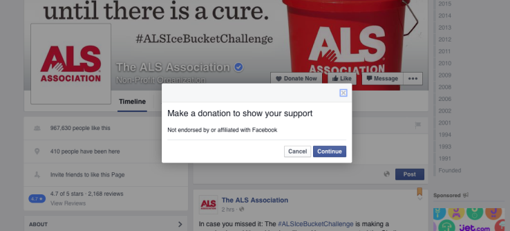 Baadhi ya taasisi ambazo zinatumia kitufe hicho (Donate Now) ni 'American Cancer Society' na  'The ALS Association'