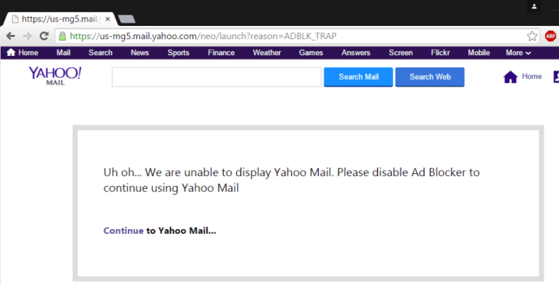 Muonekano wa Yahoo Mail kwa watumiaji huduma za kuzuia matangazo