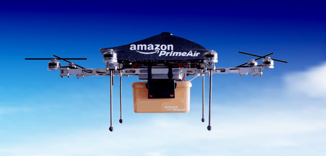 Amazon drone ikipeleka mzigo kwa mteja.