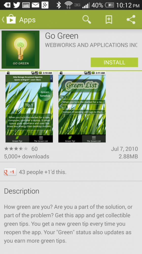 App ya Go green katika Play Store