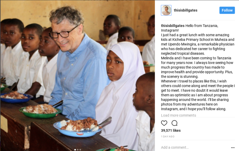 Bill Gates ajiunga mtandao wa Instagram akiwa nchini Tanzania